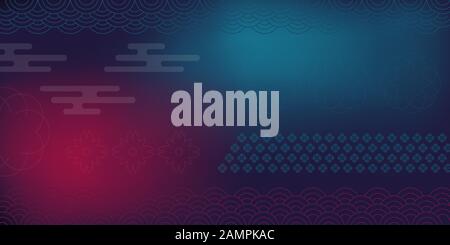 Moderner chinesischer geometrischer Hintergrund, Banner, facebook, Webseiten-Cover, Laternen, Gradient, geschwungene Form, Schmuck für Grußkarte, Flyer, Invitati Stock Vektor