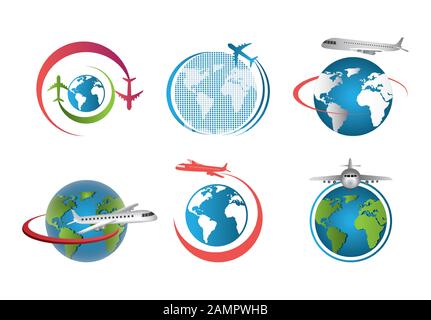 Ein Satz von Flugzeugen, die auf der ganzen Welt fliegen Stock Vektor
