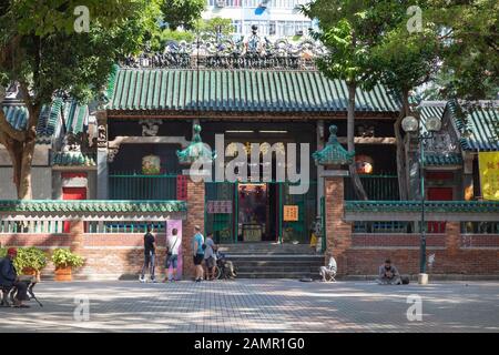 Tin Hau Tempel Hongkong - Yung Shue Tau Platz in Yau Ma Tei, Kowloon, vor dem Tin Hau Tempel, Kowloon Hongkong Asien Stockfoto