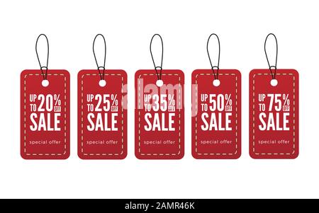 Satz von Verkaufsetiketten. Rabattmarken für den Einkauf auf Papier. Sonderangebot. Jahrgang. Vektorgrafiken. Stock Vektor