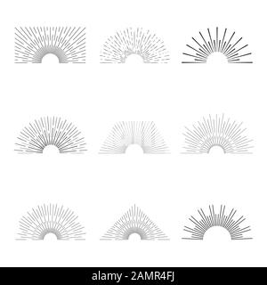 Set mit Retro Sun Burst-Formen für Vintage-Design. Sammlung von Vektorrahmen Stock Vektor