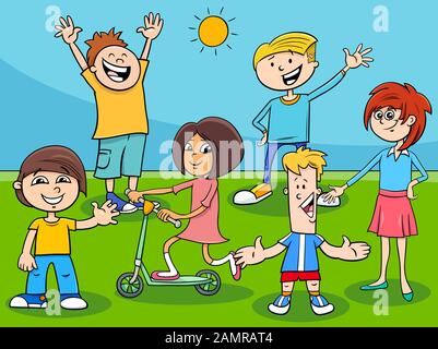 Cartoon Illustration von Children and Teenagers Characters Group Stock Vektor