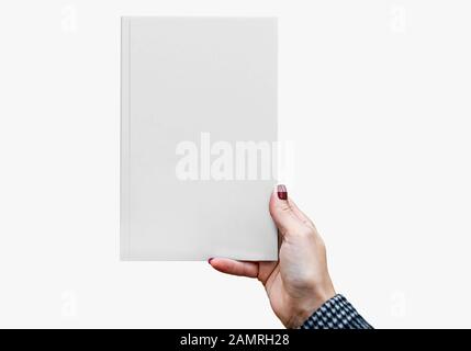 Weisses weiches Cover Book Mockup, Leeres Notebook 3D Auf hellgrauem Hintergrund Gerendert, bereit für Ihr Design Stockfoto