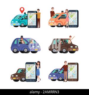 Isolierte Reihe von Smartphones gps-Autos und People Vector Design Stock Vektor