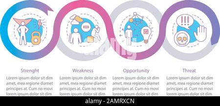 SWOT-Analyse Infografik Vorlage. Business Presentation Design Elemente. Daten Visualisierung mit 4 Schritte und Optionen. Prozess Timeline Chart. Workfl Stock Vektor