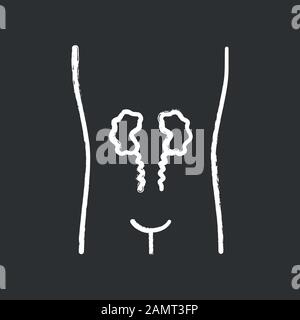 Kreidesymbol für kranke Nieren. Schmerzendes menschliches Organ. Ungesundes Harnsystem. Nephropathie. Kranker innerer Körperteil. Niereninsuffizienz. Isoliertes Vektor-Schwarzen Brett i. Stock Vektor