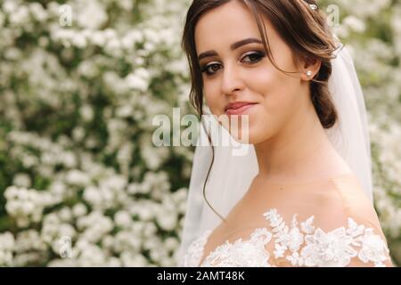 Close up Portrait von wunderschönen Braut. Schöne Frau Stockfoto