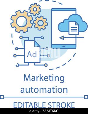 Symbol für das Konzept der Marketingautomatisierung. Taktik des digitalen Marketings, Thin Line Illustration der Softwarekonsidee. Technologische Plattform. Organisation des Anzeigenmanagements Stock Vektor