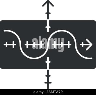 Symbol für die Glyphe des Funktionsdiagramms. Funktion duplizieren. Sinusoid. Sinuskurve. Diagramm. Mathematische Grafik. Symbolische Darstellung von Informationen. Silhouettensymbol. N Stock Vektor