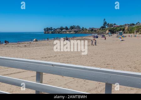 Blick auf den Strand von kommunalen Wharf, Sant Cruz, Kalifornien, Vereinigte Staaten von Amerika, Nordamerika Stockfoto