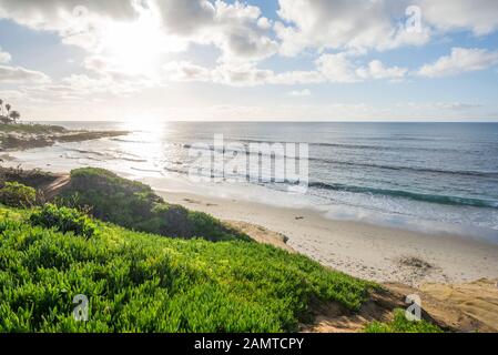 Küstennahe Winterszene. La Jolla, Kalifornien, USA. Blick auf Wipeout Beach. Stockfoto