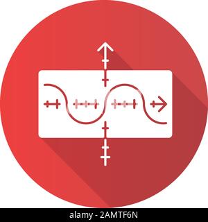 Funktionsgraph flaches Design langes Schatten-Glyph-Symbol. Funktion duplizieren. Sinusoid. Sinuskurve. Diagramm. Mathematische Grafik. Akustische, leichte Welle. Darstellung Stock Vektor