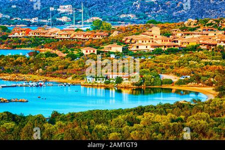 Panorama von Porto Rotondo an der Costa Smeralda Resort Sardinien Reflex Stockfoto