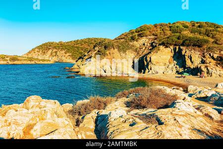 Chia Beach am Mittelmeer auf Südsardinien in Italien Reflex Stockfoto