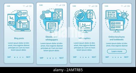 Awareness Content Türkis Gradient Onboarding Mobile App Seite Vector Vorlage. Blog-Beiträge Durchblättern von Website-Schritten mit linearer Abbildung Stock Vektor