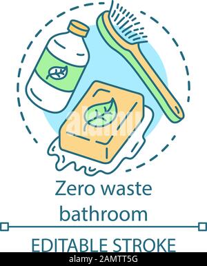 Symbol für das Konzept des "Zero Waste"-Badezimm Ekoskincare Kosmetik und umweltfreundliche Produkte Idee dünne Linie Illustration. Umweltfreundlicher Lebensstil, Abfallentsorgung. Vec Stock Vektor