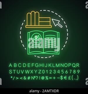Symbol für das Konzept von Neonlicht, "Zero Waste Books". Umweltfragen und umweltfreundliche, freundliche Bildungsidee, ökologische Lernidee. Leuchtendes Zeichen mit Alphabet, nu Stock Vektor
