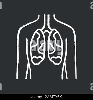 Kreidesymbol der kranken Lunge. Schmerzendes menschliches Organ. Tuberkulose, Krebs. Ungesundes Pulmonalsystem. Kranker innerer Körperteil. Atemgesundheit. Isolierter Vektor Stock Vektor