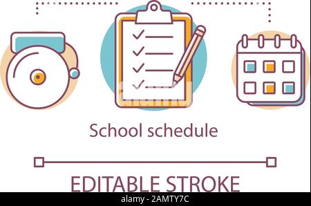 Symbol Schulzeitplan Konzept. Planungsstunden, Unterricht im Bildungskalender. Curriculum, Timetable, Alarm Bell Thin Line Illustration. Vektor-Isol Stock Vektor