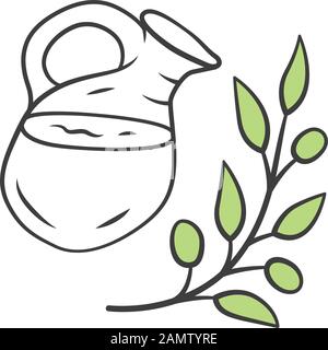 Farbsymbol für Kräutereis-Teekanne. Sommer natürliches Erfrischungsgetränk. Bio- und Umweltgetränk. Wasser, Saftkanne mit Minze. Glaskanne und Pflanzenzweig mit Stock Vektor