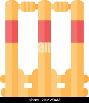 Cricket-Stumps mit flachem Design und langer Schattenfarbe. Cricket-Wicket. Tor im Spiel. Drei senkrechte Pfosten mit Bängeln. Sportspielgeräte. Im Freien Stock Vektor