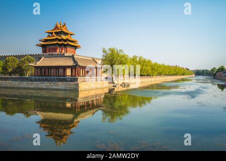 Ecke Turm an der Verbotenen Stadt, Peking, China Stockfoto