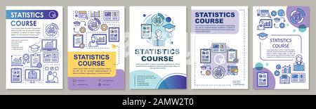 Statistiken, Metrik-Tools Kursbroschüresvorlage Layout. Flyer, Broschüre, Broschürendruck mit linearen Abbildungen. Vektorseitenlayouts für mag Stock Vektor