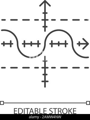 Lineares Symbol für Funktionsdiagramm. Funktion duplizieren. Sinusoid. Sinuskurve. Diagramm. Mathematische Grafik. Akustische Welle. Dünne Linie. Kontursymbol. Vect Stock Vektor