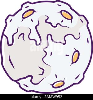 Symbol für Mondfarbe. Erdsatellit. Fantastischer Planet mit Vulkanen. Sphärisches Raumobjekt. Sonnensystem. Astronomische Beobachtungen. Space Explora Stock Vektor