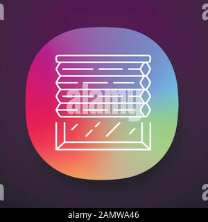 App-Symbol für Mobilfunktöne. Fensterjalousien. Raum verdunkelt motorisierte Jalousie. Büro, Küche, Inneneinrichtung im Schlafzimmer. UI/UX-Benutzeroberfläche. Web oder Stock Vektor