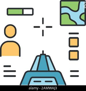 Shooter von First Person Farbsymbol. Virtuelles Videospiel. Online-Multiplayer. Battle royale. Cybersport, Wettbewerb, Mission. Computerspiel in Stock Vektor