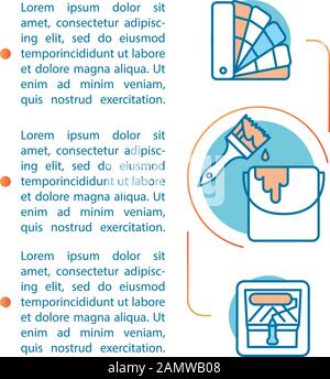 Innenanstrich Artikelseite Vektorvorlage. Hausmalerdienste. Broschüre, Magazin, Booklet Design Element mit linearen Symbolen und Textfeldern. P Stock Vektor