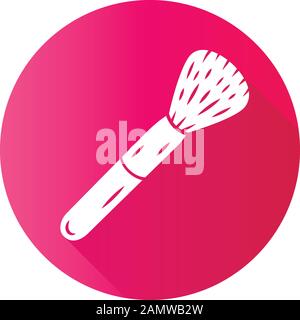 Pulverbürstenmuster, flaches Design, lange Schatten-Glyphe. Illustration der Vektorsilhouette mit Blusher. Professionelles Makeup Artist Tool. Beauty-Salon-Accessoire. Femi Stock Vektor