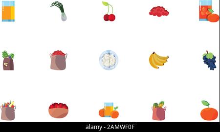 Icon Set Design, gesunde organische Lebensmittel frisch natürlichen Markt Produktqualität und Restaurant Thema Vector Illustration Stock Vektor