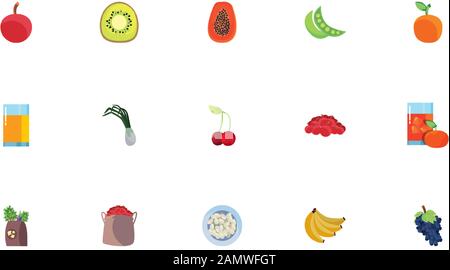 Icon Set Design, gesunde organische Lebensmittel frisch natürlichen Markt Produktqualität und Restaurant Thema Vector Illustration Stock Vektor