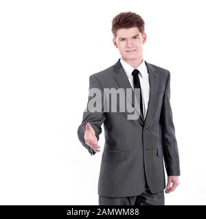 Unternehmer hält seine Hand für einen Händedruck. Stockfoto
