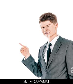 Ansicht der Rückseite. Geschäftsmann auf einem leeren Bildschirm zeigen Stockfoto