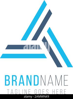 Das Designkonzept des Trinity Logos besteht aus Linien und Formen von Dreiecks in blauer Farbe. Darstellung des Stock-Vektors auf weißem Hintergrund isoliert. Stock Vektor