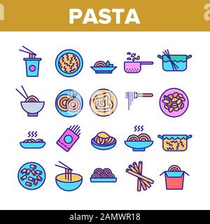 Pasta Gericht Gastronomie Sammlung Icons Set Vektor Stock Vektor