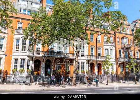 London, Großbritannien - 27. Juni 2018: Pimlico Victoria alte Architektur Ziegelbauten mit Menschen, die auf der Straße gehen sonnigen Sommertag Stockfoto