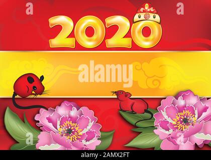 Floral background mit glänzenden goldenen Text, konzipiert als Unterstützung für chinesische/vietnamesische/Koreanisch Grußkarten für das Frühlingsfest 2020. Stockfoto