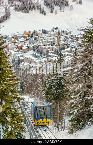 Seilbahn nach Schatzalp am Davoser Platz im Winter, Graubünden, Schweiz Stockfoto