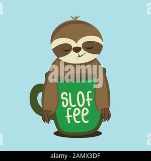 Sloffee - Nettes Trägheit in der Tasse Kaffee entspannen. Handgezeichneten Schriftzug für Grußkarten, Einladungen. Gut für T-Shirt, Tasse, Schrott, Buchung, Geschenk. Stock Vektor