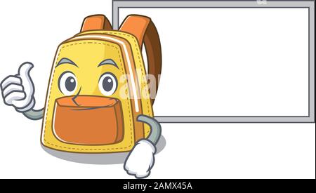 Daumen hoch von Kinderrucksack Cartoon-Design mit Brett Stock Vektor