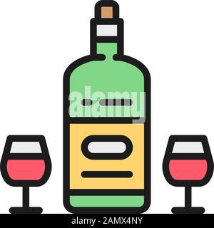 Französischer Wein, Alkohol, Feiertage trinken Flat Color Line Icon. Stock Vektor