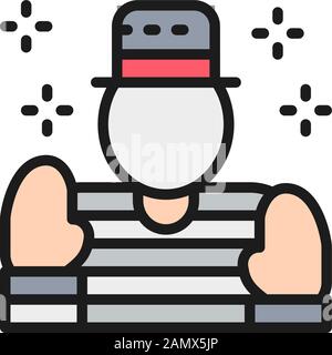 Symbol für die flache Farblinie von MIME, Clown und Actor. Isoliert auf weißem Hintergrund Stock Vektor