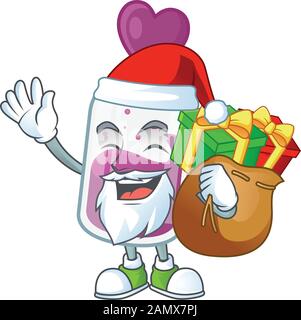 Santa purpurner zaubertrank Cartoon Character Design in box Geschenk. Stock Vektor