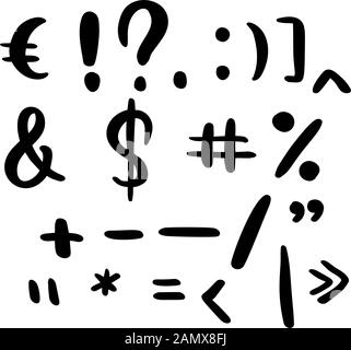 Vektordarstellung von Handgezeichneten, kalligraphischen Satzzeichen. Pinselschriftzeichen im Doodle-Stil Stock Vektor