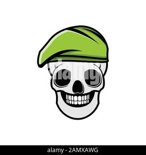 Schädel mithilfe von Ideen mit dem Militär-Hut-Logo. Inspiration Logo Design. Darstellung Des Vektor-Vorlagenbildes. Isoliert Auf Weißem Hintergrund Stock Vektor