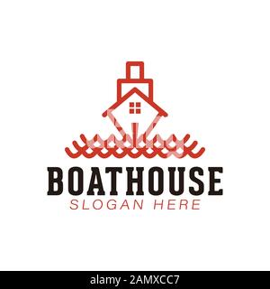 Boat House Mono Line Logo Ideen. Inspiration Logo Design. Darstellung Des Vektor-Vorlagenbildes. Isoliert Auf Weißem Hintergrund Stock Vektor